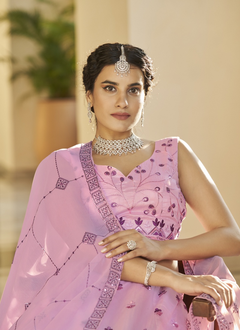 Dusty Pink And Purple Art Silk Sequins Wedding Lehenga Choli