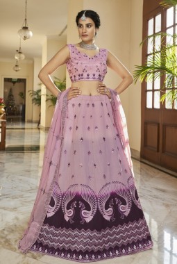 Dusty Pink And Purple Art Silk Sequins Wedding Lehenga Choli