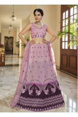 Dusty Pink And Purple Art Silk Sequins Wedding Lehenga Choli