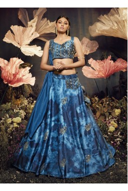 Blue Velvet Sequins Embroidery Wedding Lehenga Choli