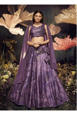Purple Velvet Mirror Work Wedding Lehenga Choli