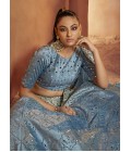 Dusty Sky Velvet Sequins Embroidery Wedding Lehenga Choli