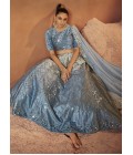 Dusty Sky Velvet Sequins Embroidery Wedding Lehenga Choli