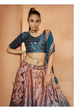 Teal Blue Velvet Embroidery Wedding Lehenga Choli