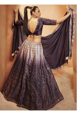 Purple Velvet Sequins Wedding Lehenga Choli