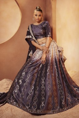 Purple Velvet Sequins Wedding Lehenga Choli