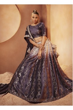 Purple Velvet Sequins Wedding Lehenga Choli