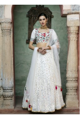 Georgette White Embroidered Wedding Lehengha Choli
