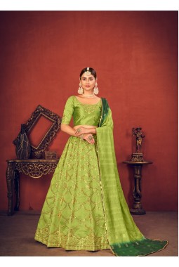 Silk Green Embroidered Wedding Lehenga Choli