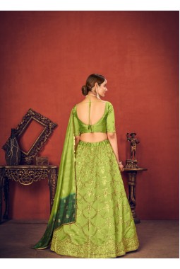 Silk Green Embroidered Wedding Lehenga Choli