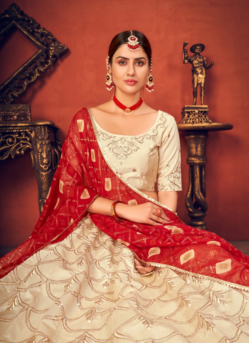 Beige Silk Embroidered Wedding Lehenga Choli