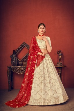 Beige Silk Embroidered Wedding Lehenga Choli