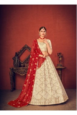 Beige Silk Embroidered Wedding Lehenga Choli