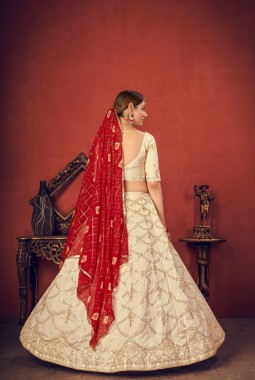 Beige Silk Embroidered Wedding Lehenga Choli