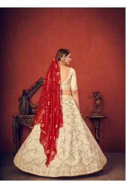 Beige Silk Embroidered Wedding Lehenga Choli