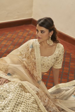 Beige Thread Embroidered Wedding Lehenga Choli