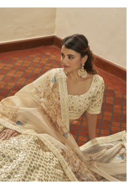Beige Thread Embroidered Wedding Lehenga Choli