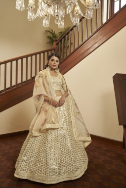 Beige Thread Embroidered Wedding Lehenga Choli
