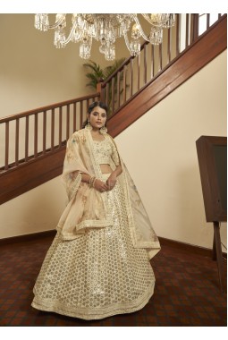 Beige Thread Embroidered Wedding Lehenga Choli