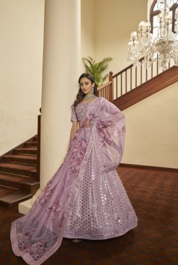 Dusty Pink Thread Embroidered Wedding Lehenga Choli