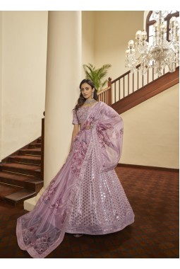 Dusty Pink Thread Embroidered Wedding Lehenga Choli