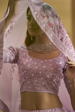 Dusty Pink Thread Embroidered Wedding Lehenga Choli