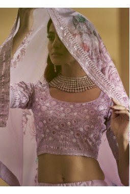 Dusty Pink Thread Embroidered Wedding Lehenga Choli