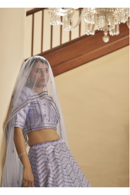 Lavender Thread Embroidered Wedding Lehenga Choli