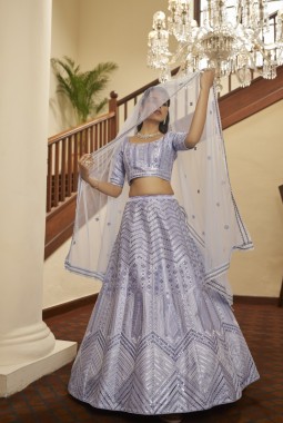 Lavender Thread Embroidered Wedding Lehenga Choli