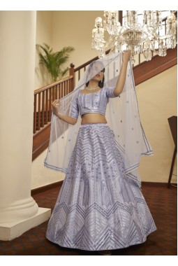 Lavender Thread Embroidered Wedding Lehenga Choli