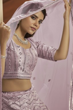 Dusty Pink Sequins Embroidered Wedding Lehenga Choli