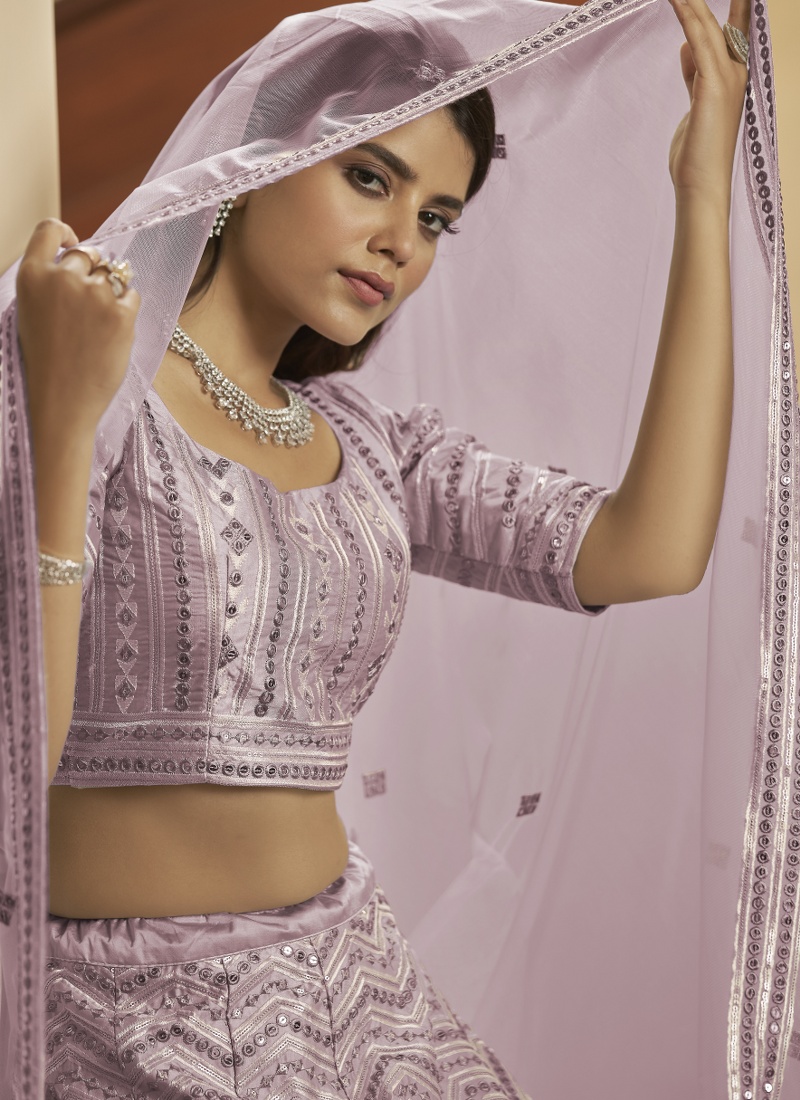 Dusty Pink Sequins Embroidered Wedding Lehenga Choli
