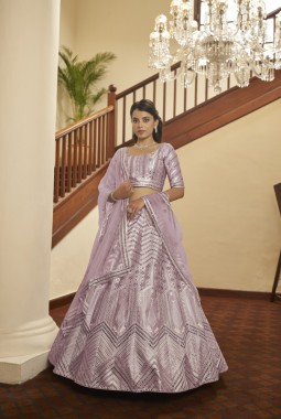 Dusty Pink Sequins Embroidered Wedding Lehenga Choli