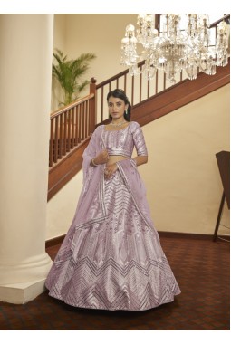 Dusty Pink Sequins Embroidered Wedding Lehenga Choli