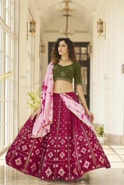 Deep Pink Georgette Embroidered Wedding Lehenga Choli