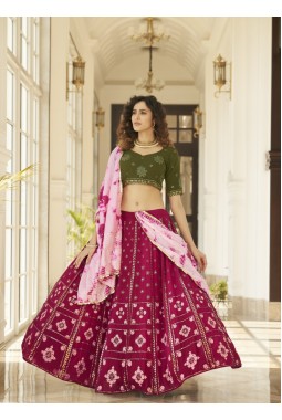 Deep Pink Georgette Embroidered Wedding Lehenga Choli