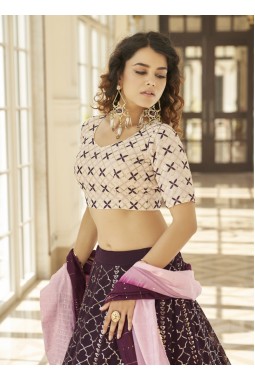 Purple Georgette Embroidered Wedding Lehenga Choli