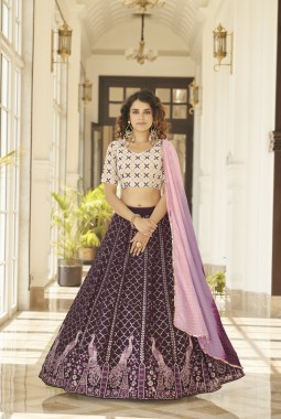 Purple Georgette Embroidered Wedding Lehenga Choli