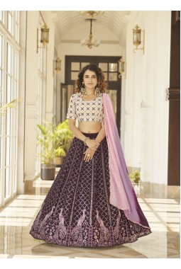Purple Georgette Embroidered Wedding Lehenga Choli