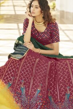 Deep Pink Georgette Embroidered Wedding Lehenga Choli