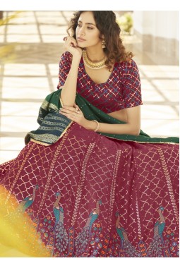 Deep Pink Georgette Embroidered Wedding Lehenga Choli