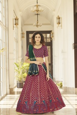 Deep Pink Georgette Embroidered Wedding Lehenga Choli
