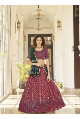 Deep Pink Georgette Embroidered Wedding Lehenga Choli