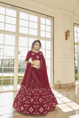 Red Georgette Embroidered Wedding Lehenga Choli
