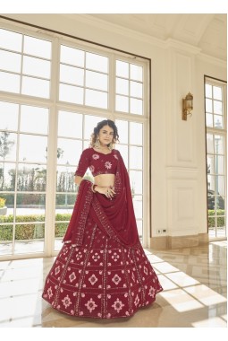 Red Georgette Embroidered Wedding Lehenga Choli