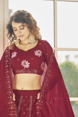 Red Georgette Embroidered Wedding Lehenga Choli