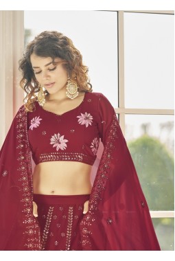 Red Georgette Embroidered Wedding Lehenga Choli