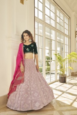 Dusty Pink Georgette Stone Wedding Lehenga Choli