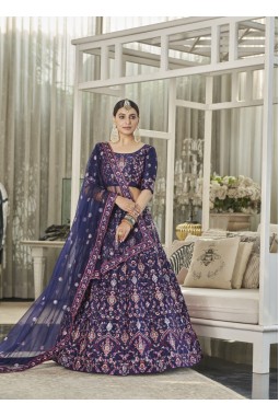 Navy Blue Silk Multi Sequins Bridal Lehenga Choli