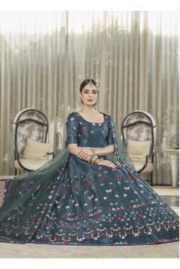 Teal Green Silk Multi Sequins Bridal Lehenga Choli